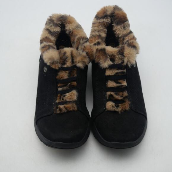 NEW BZees Golden Fur Trim Slip On Shooties Booties Black Leopard Women's 8.5 - Picture 12 of 13